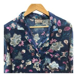 Vtg California Dynasty Womens M Lounge Nightgown Tunic Floral Satin Sleep Shirt‎